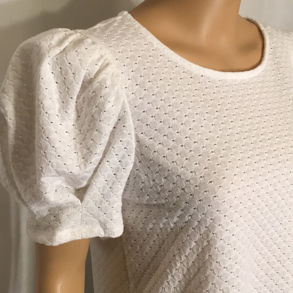 NWT White Textured Short Sleeve Crewneck Top - Picture 9 of 16
